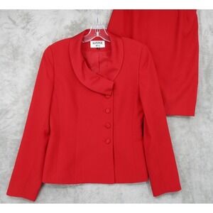 Kasper ASL Skirt Suit Womens 4 Office Corporate Satin Collar Career Classic Red